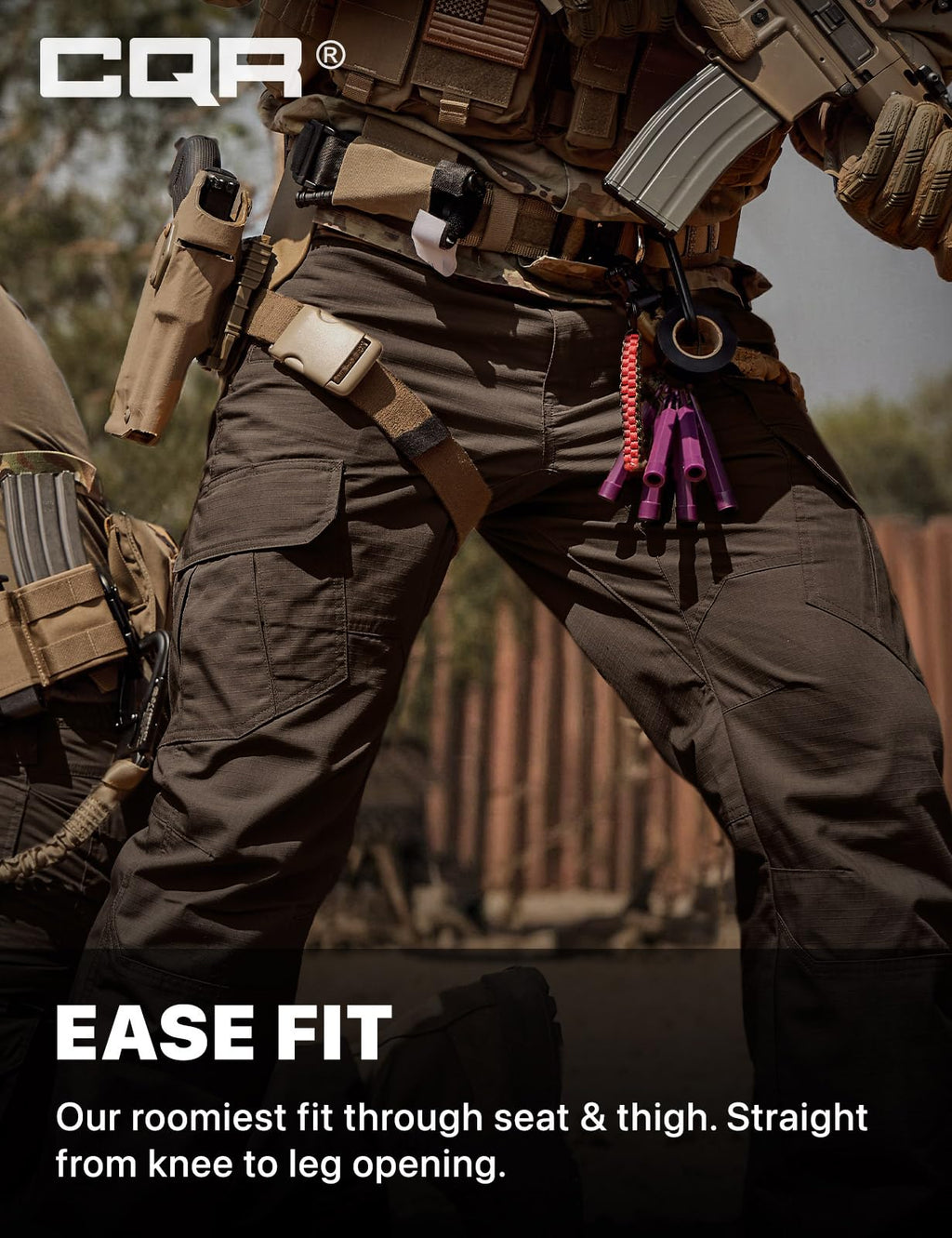 CQR Men's Tactical Pants, Water Resistant Ripstop Cargo Pants, Lightweight EDC Work Hiking Pants, Outdoor Apparel, Duratex Mag Pocket Dark Brown, 32W x 34L