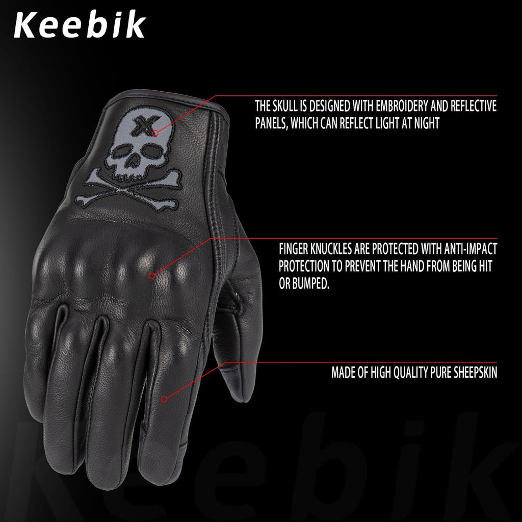 Skiennix Goatskin Leather Motorcycle Racing Gloves - Reflective Skull | Touchscreen for Men & Women