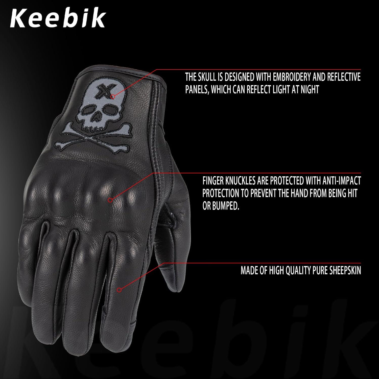 Skiennix Goatskin Leather Motorcycle Racing Gloves - Reflective Skull | Touchscreen for Men & Women