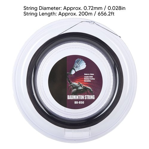 Badminton Racquet String, 0.72mm 200m Badminton Racket String Badminton Training Nylon String Line BX 650 (Black)