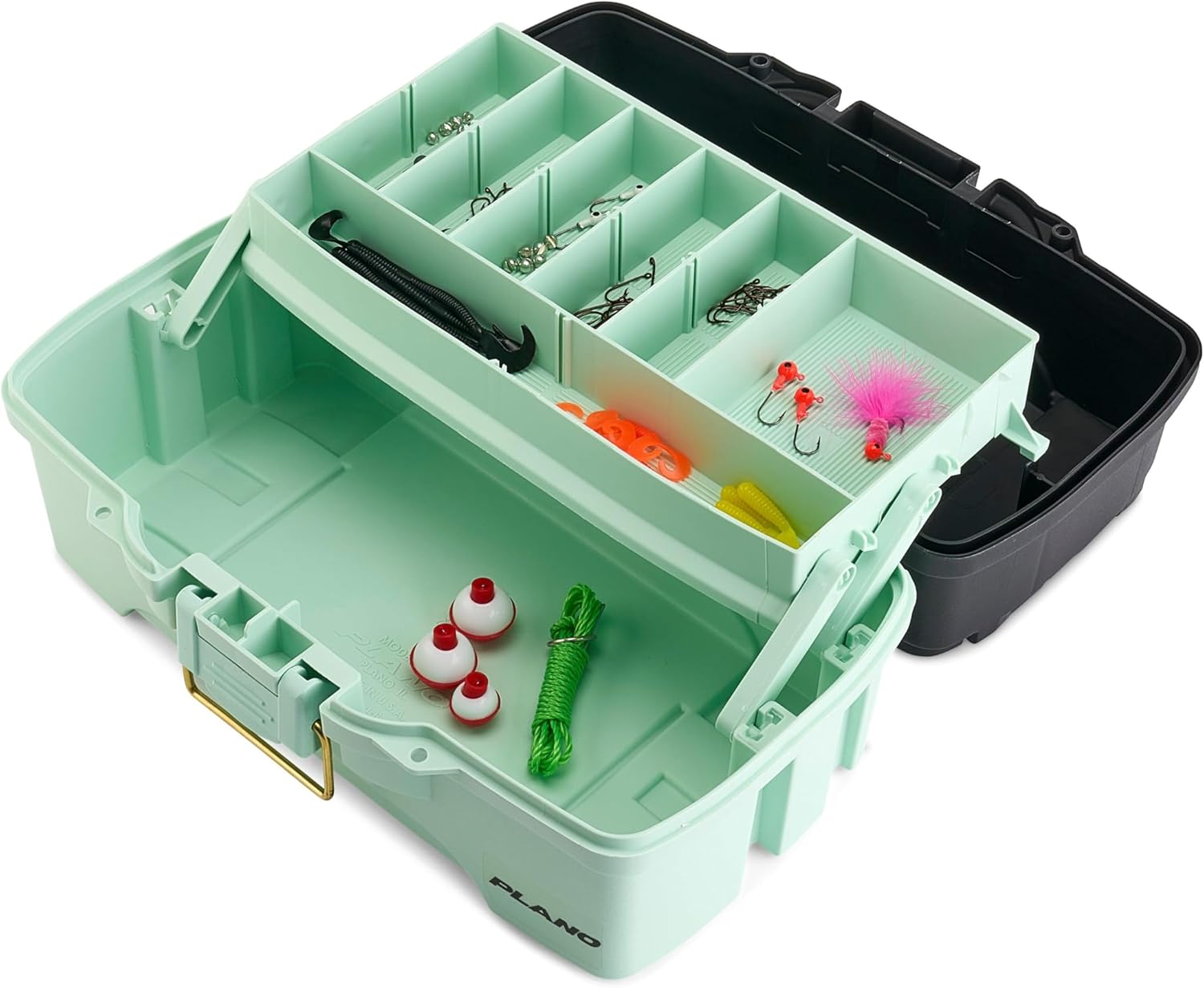 Plano | Catch All One-Tray Tackle Box Kit - Rust-Proof Brass Latch, Deep Storage, Black/Blue