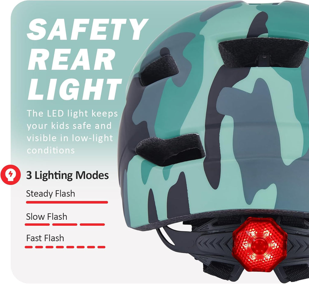 Skiennix Kids Bike Helmet - Adjustable Toddler & Youth Design with Detachable Visor & LED Light | Multi-Sport Use for Ages 3-12