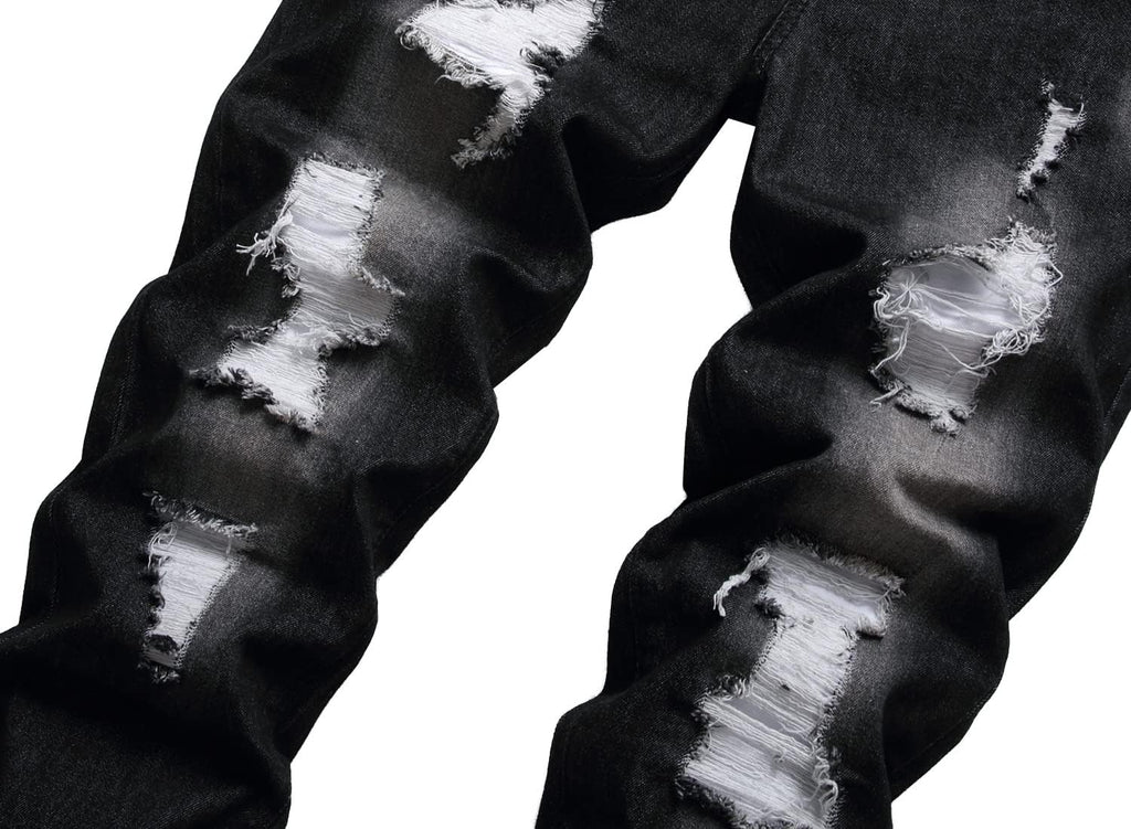 Skiennix Men’s Ripped Jeans - Slim Fit Straight Leg Denim Pants with Distressed Holes