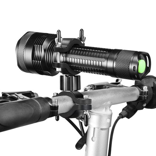 LIGHTFE Bicycle Light Mount, Bike Light Mount Bracket Use of Aluminum Alloy Material, Adjustable Big Fork Special for Big Size Hight Lumens Light, 360o Rotation Clips Holder and Battery Nuts