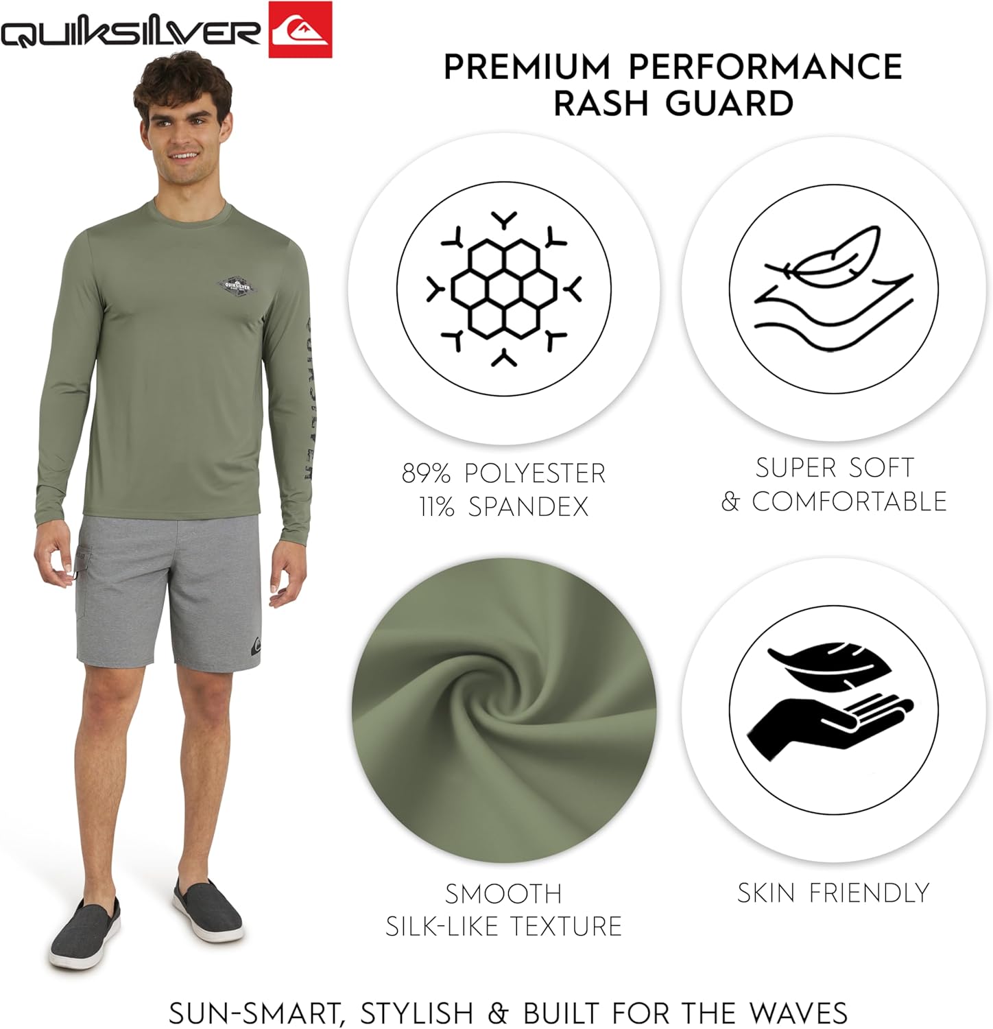 Quiksilver Men's Long Sleeve Rash Guard Shirt - UPF 50 Sun Protection | Regular Fit (S-XXL)