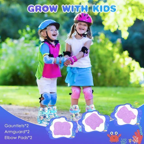 Kids Roller Skates with 6 Protection Pads, Adjustable Size Girl Roller Skates for Kids Beginner, Toddlers Roller Skate with 8 Light Up Wheels,Outdoor Roller Skates for Boys and Girls Ages 3-12