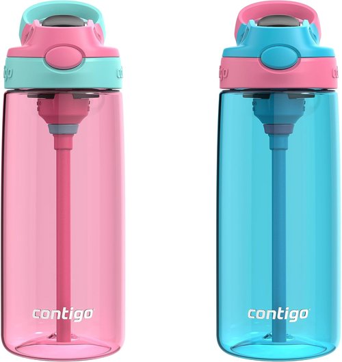Contigo Aubrey Kids Water Bottle - 20oz, Spill-Proof & Dishwasher Safe | 2-Pack in Azalea/Jade & Blue Raspberry