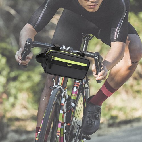 MOSISO Bike Handlebar Bag, Bicycle Frame Case, Multifunctional Waterproof Cycling Front Pouch with Shoulder Strap, Bike Crossbar Front Bag Storage Tool Bag for Women Men Road Mountain Cycling, Green