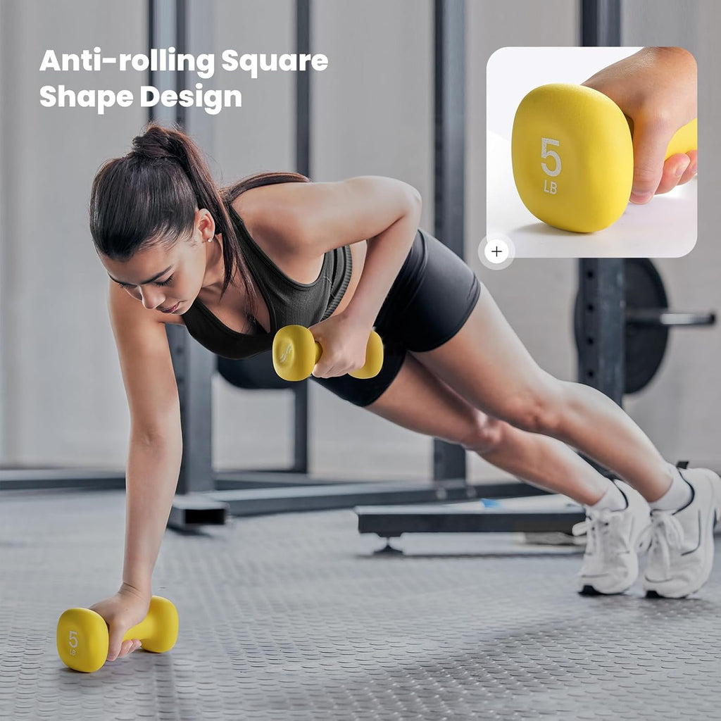 Sportneer Neoprene Dumbbells Set - Non-Slip Ergonomic Hand Weights for Women | 2, 3, 5, 8, 10 lb Options