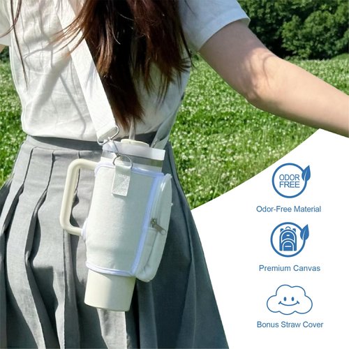 Marchoose Watter Bottle Carrier Bag for Stanley Cup with Phone Pocket, fit for Stanley 40 oz Tumbler & Simple Modern 40oz Water Bottle, Odor-Free Holder Pouch with Adjustable Strap (Rose Quartz)