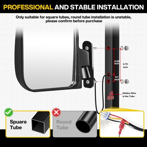 IOOBLBEI Golf Cart Rear View Mirrors, Square Tube Golf Cart Roof Bracket Side Mirrors with Turn Signal Lights, Folding Mirrors for Club Car EZGO Yamaha Kandi, Collision Protection, Street Legal
