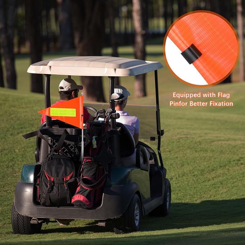 Hicarer 2 Set Golf Cart Safety Flag Poles - 11in Reflective Orange Flags | Variation: Classic