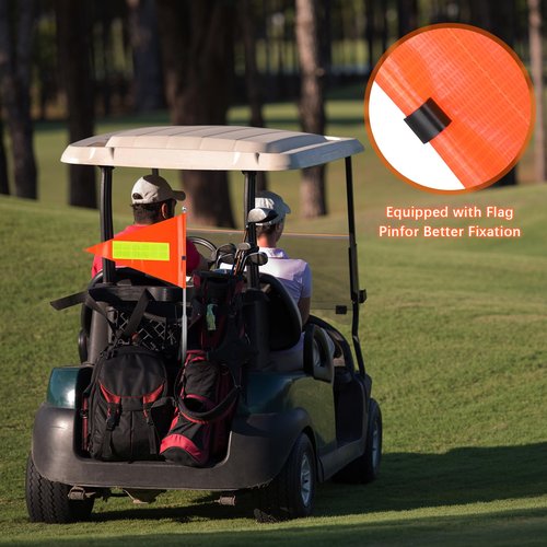 Hicarer 2 Set Reflective Golf Cart Flag Pole Kit Golf Cart Flag Holder Accessories Orange Safety Mount with Reflective Stripe Adjustable Height Flagpole Wheelchairs(Classic)