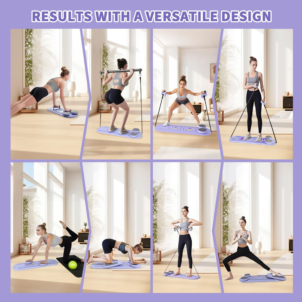 Pilates Board, Pilates Reformer Set，Multi-Function Pilates Equipment, Universal Portable and Foldable Home Pilates Set for Core Strength and Pilates Training, Full Body Home Workout