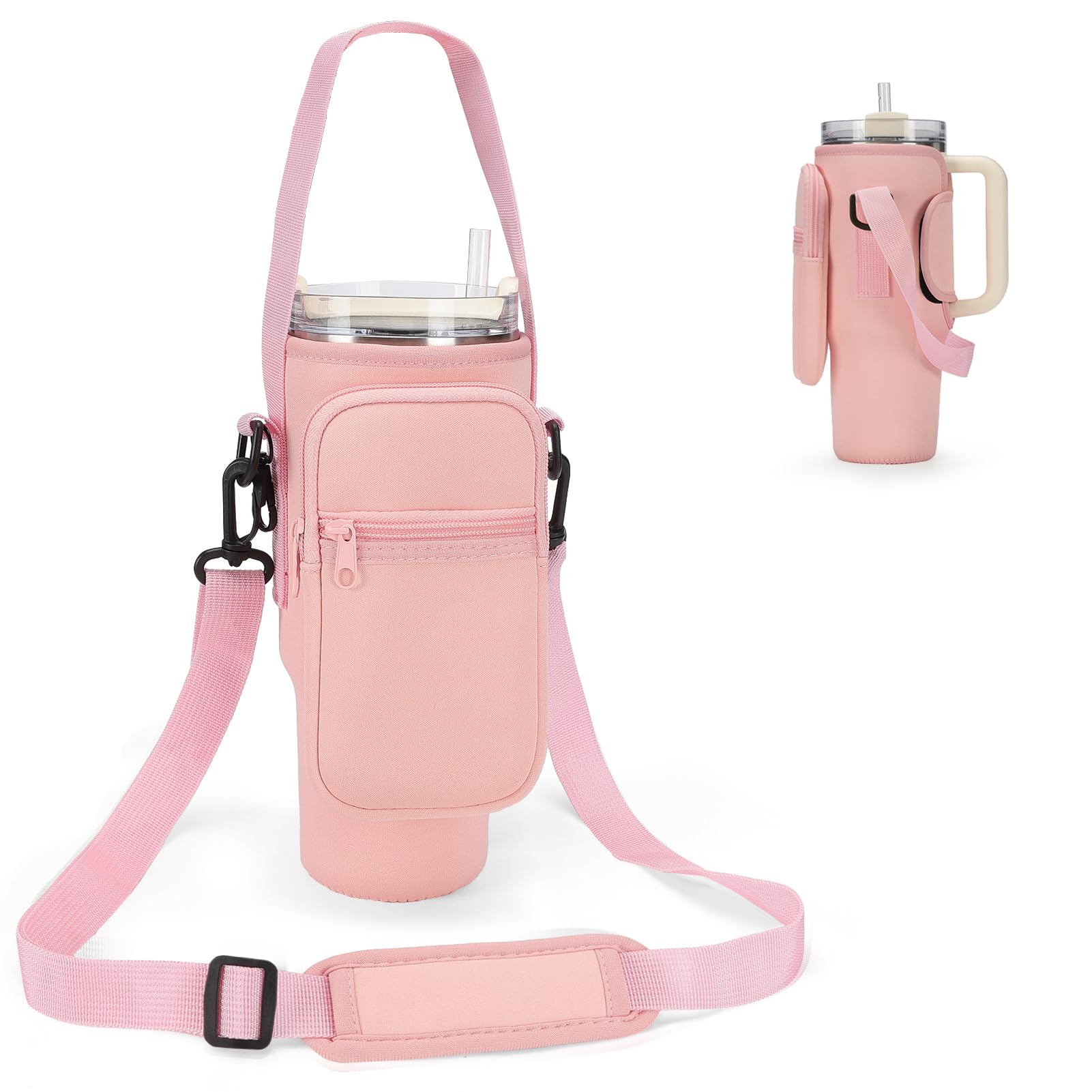 GOEWY Water Bottle Carrier Bag for Stanley 40 oz Tumbler with Phone Pocket Neoprene Water Bottle Holder with Shoulder & Handheld Strap Stanley Cup Accessories