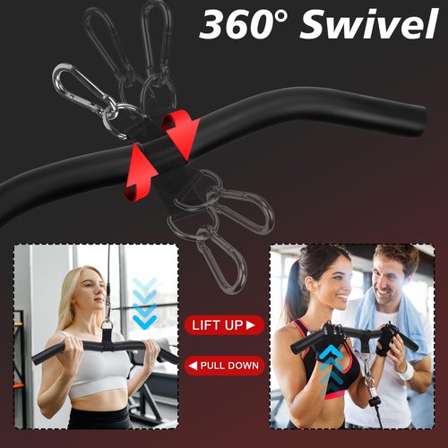 Upgraded LAT Pulldown Bars - 19" Heavy Duty LAT Pull Down Bar Attachments for Home Gym Cable Machine, Professional Curl & Triceps Press Down Handle with Full Rubber Grip for Pulley System Exercise
