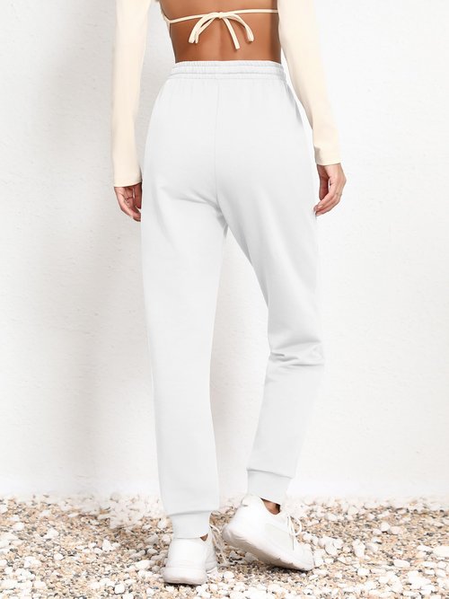 Missufe Women's High Waisted Fleece Baggy Sweatpants Workout Lounge Jogging Athletic Cinch Bottom Trousers with Pockets (White, Medium)