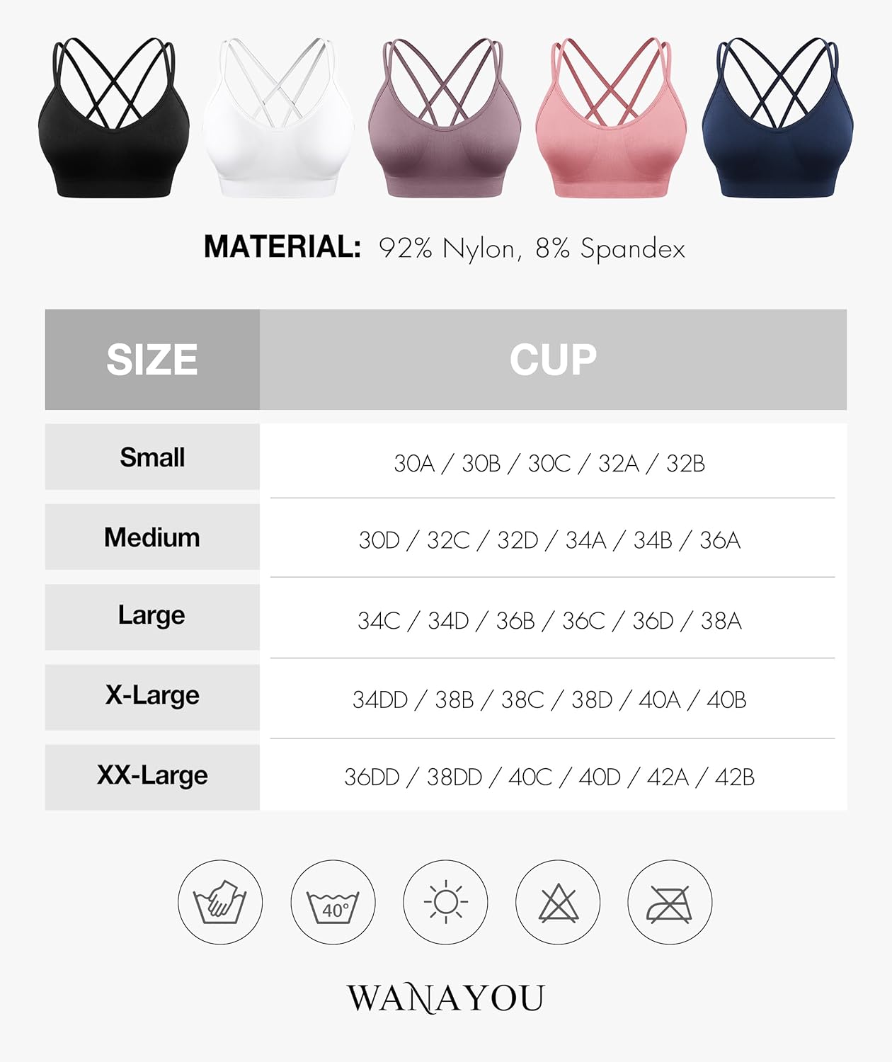 WANAYOU Sports Bras for Women - Strappy Cross Back Medium Support Padded Workout Bra | 3 Pack