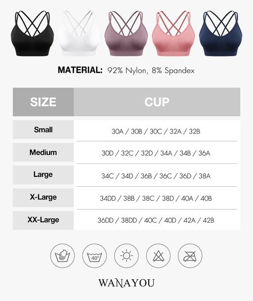 WANAYOU Womens Sports Bras, Crossback Strappy Medium Impact Sport Bra with Padding Wirefree Seamless Spaghetti Strap Workout Bra for Athletic Exercise Fitness 3 Pack Black White Pink Medium