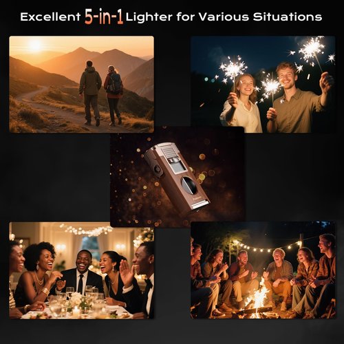Torch Lighter with Cutter, Punch, Holder, Draw Enhancer Tool, and Dual Windproof Jet Flames, Refillable Butane Lighters with Gift Box, Multi-Function Lighter Accessories, Cool Lighters for Men