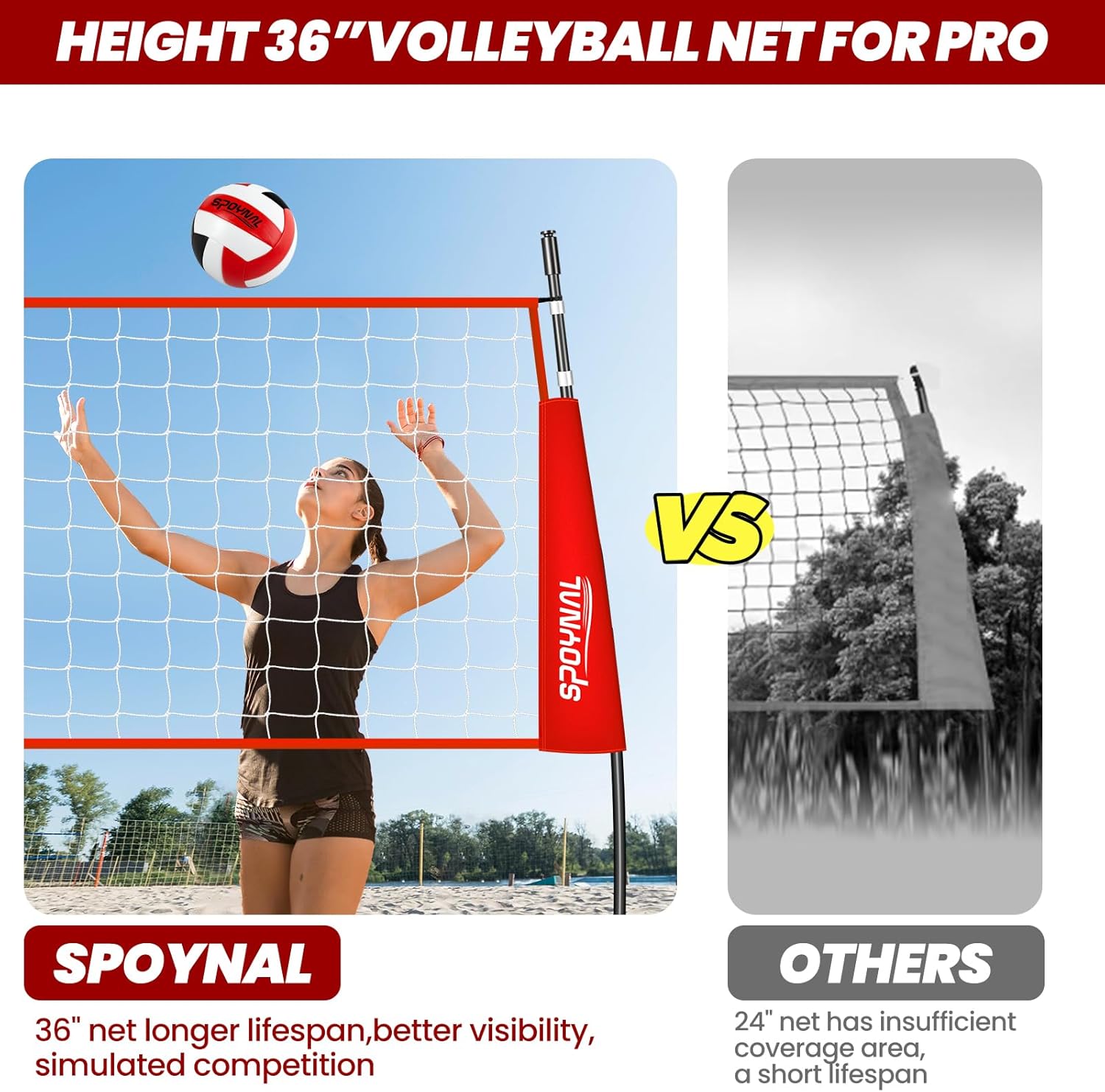 Skiennix Portable Volleyball Net - Adjustable Height Freestanding Set for Indoor/Outdoor Use - 12FT/20FT with Carry Bag