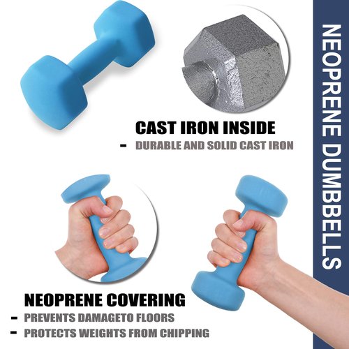 Balelinko Home Gym Equipment Workouts Strength Training Weight Loss Pilates Weights Yoga Sets Free Weights for Women, Men, Seniors and Youth, 8LB Blue, Pair