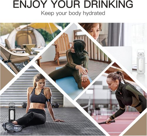 Chunmo 64oz Glass Water Bottle - Motivational Time Marker & Silicone Sleeve | Perfect for Gym Workouts