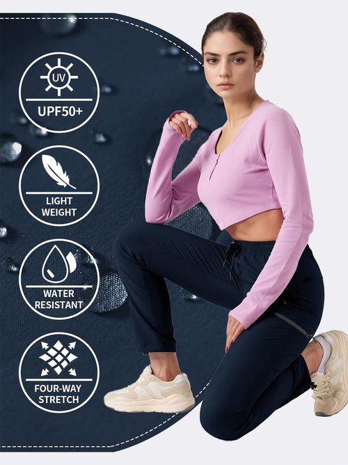 Phophila Women's Hiking Pants Outdoor Lightweight Quick Dry Water Resistant UPF 50+ Elastic Waist Cargo Pants Pockets Deep Blue M
