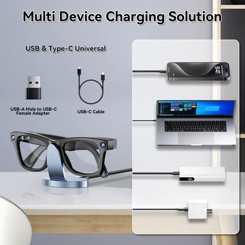 Charger Stand for RayBan Meta Smart Glasses with LED Display, Charging Stand for RayBan Meta Wayfarer/Gen 2,Headliner,Skylar/Gen 2,Oakley HSTN,USB C/A Cable to Adapter, Ray Ban Meta Accessories
