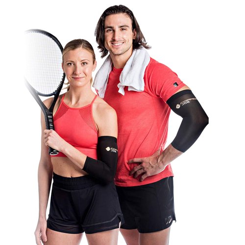 Copper Joe 2 Pack Recovery Elbow Compression Sleeve - Ultimate Copper Relief Elbow Brace for Arthritis, Golfers or Tennis Elbow and Tendonitis. Elbow Support Arm Sleeves For Men and Women (Large)