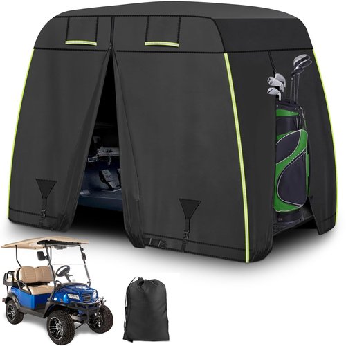 600D Oxford 2/2+2/4 Passenger Golf Cart Cover Fits EZGO, Club Car, Yamaha Golf Carts with Safe Reflective Strips, All Weather Protection/Waterproof/Snowproof/Windproof/Sunproof