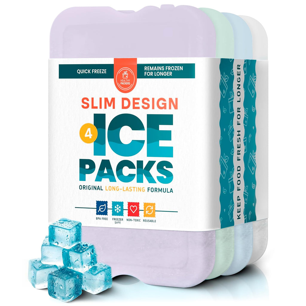 Healthy Packers Ice Packs for Lunch Boxes & Coolers – Pastel Slim Long-Lasting Reusable Gel Freezer Packs | Thin Ice Pack for Lunch Box | BPA-Free, Leak-Proof (4 Pack)