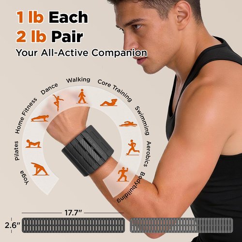 VOGOGE Magnetic Ankle Weights for Women Men Set of 2 (1 lb Each) Adjustable Wrist Weights for Pilates, Yoga, Workout and Daily Training, Graphite Gray & Silver Gray