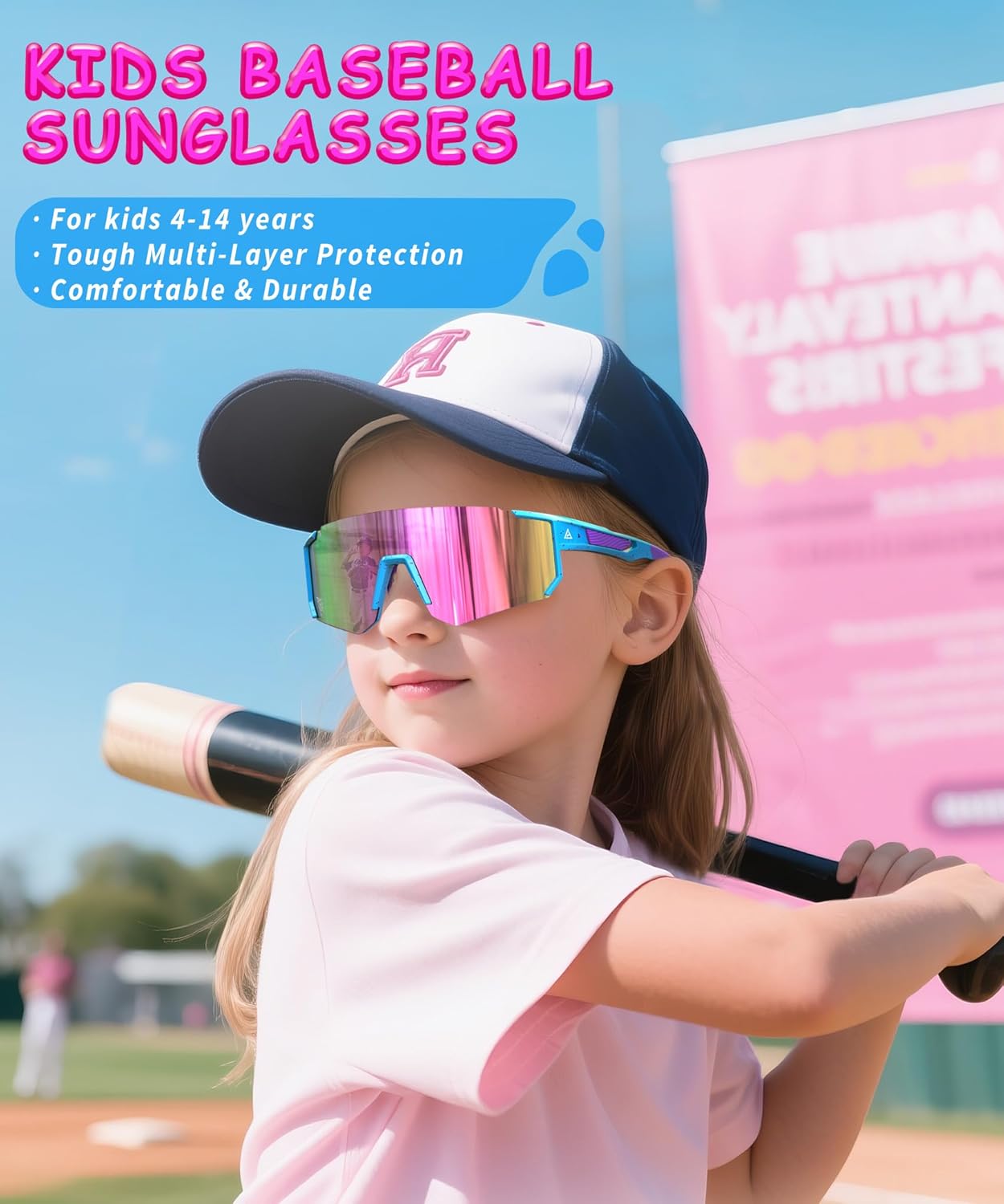 Skiennix Kids Sunglasses - UV Protection Youth Baseball & Softball Eyewear | 3-Pack for Ages 4-14