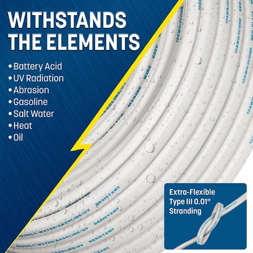 GS Power 100 Ft Marine Wire - 18 Gauge Oxygen-Free Tinned Copper Electrical Cable for Boats & RVs
