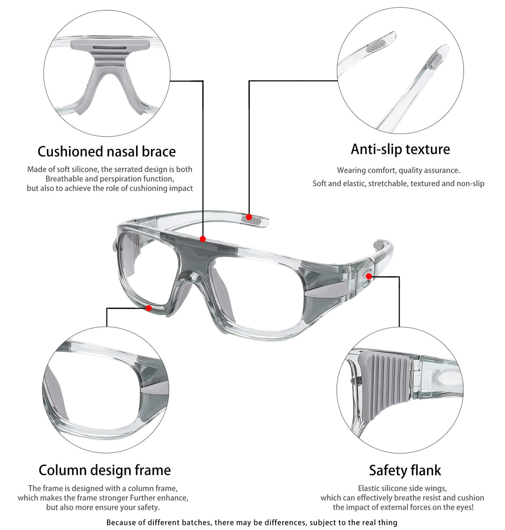 SooGree Sports Glasses, Basketball Football Soccer Racketball Goggles for Men & Women, Anti-Fog Safety Protective Eyewear （Grey frame Grey pads