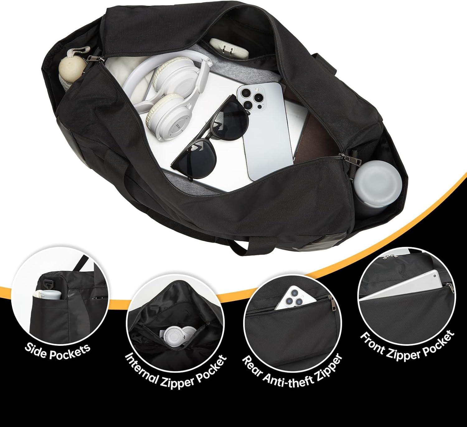 Seyfocnia Gym Duffel Bag - Lightweight Travel Bag with Shoe Compartment | Black Weekender for Men & Women