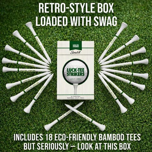 Luck-Tee Strikers Flip-Top Golf Tee Holder - Vintage Pocket Case with 18 Bamboo Tees | Unique Golf Gift for Men