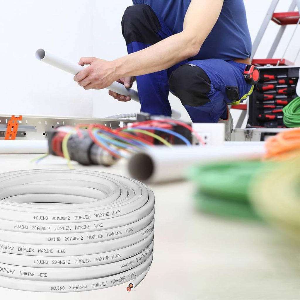 20 Gauge Marine Wire - Duplex Marine Grade Tinned Copper Cable | 100ft Oxygen-Free Insulated Red & Black