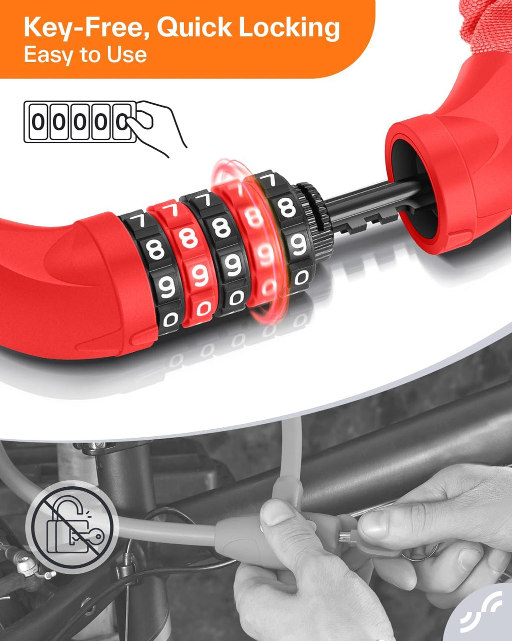 Sportneer Bike Lock - High Security 5-Digit Combination Anti-Theft Chain Lock | 3.2/3.6/4ft Heavy Duty for Bicycles, Motorcycles, Scooters, and Gates - 4/6mm Thick, Keyless Design