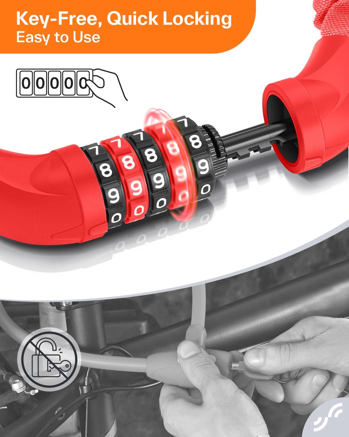 Sportneer Bike Lock - High Security 5-Digit Combination Anti-Theft Chain Lock | 3.2/3.6/4ft Heavy Duty for Bicycles, Motorcycles, Scooters, and Gates - 4/6mm Thick, Keyless Design