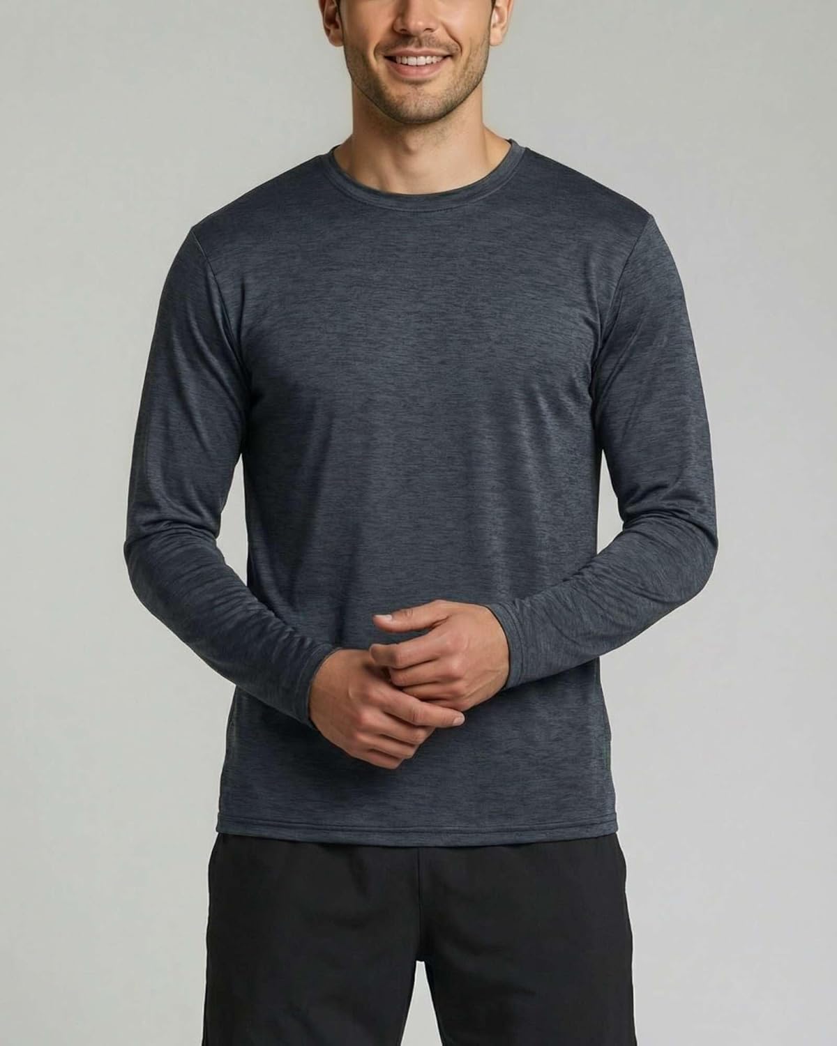 Real Essentials Men's Long Sleeve Dry Fit T-Shirts - UPF 50 Wicking Workout & Hiking Tees | 4 Pack