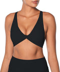 Sunzel Women's V-Neck Twist Sports Bra - Low Impact, Removable Pads, Cross Back Design, Casual Fit