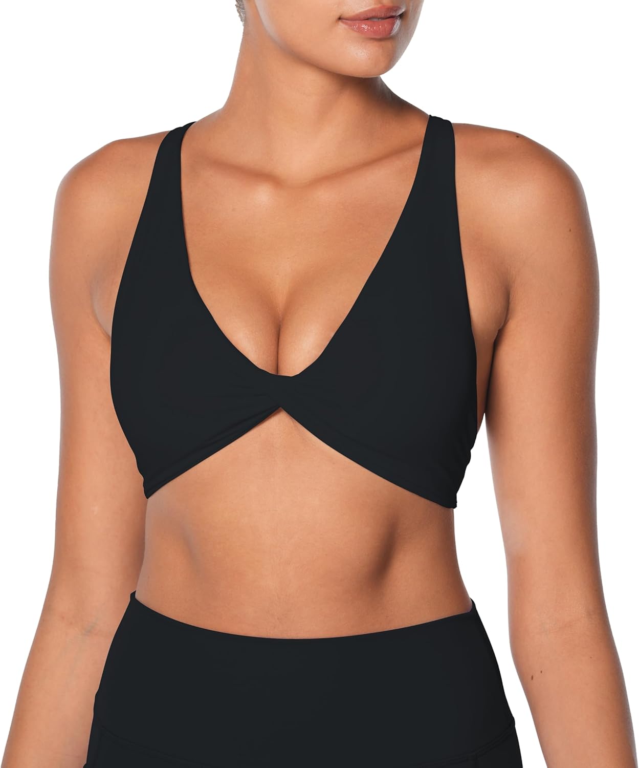 Sunzel Women's V-Neck Twist Sports Bra - Low Impact, Removable Pads, Cross Back Design, Casual Fit