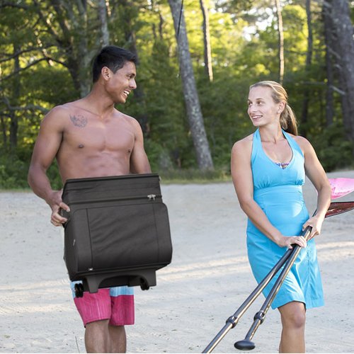 Cooler with Wheels and Handle, 50 Can Rolling Cooler, Portable Collapsible Soft Cooler with Wheels, Leakproof Insulated WheeledCooler for Beach, Camping, Patio Travel, Outdoor, Ball Fields