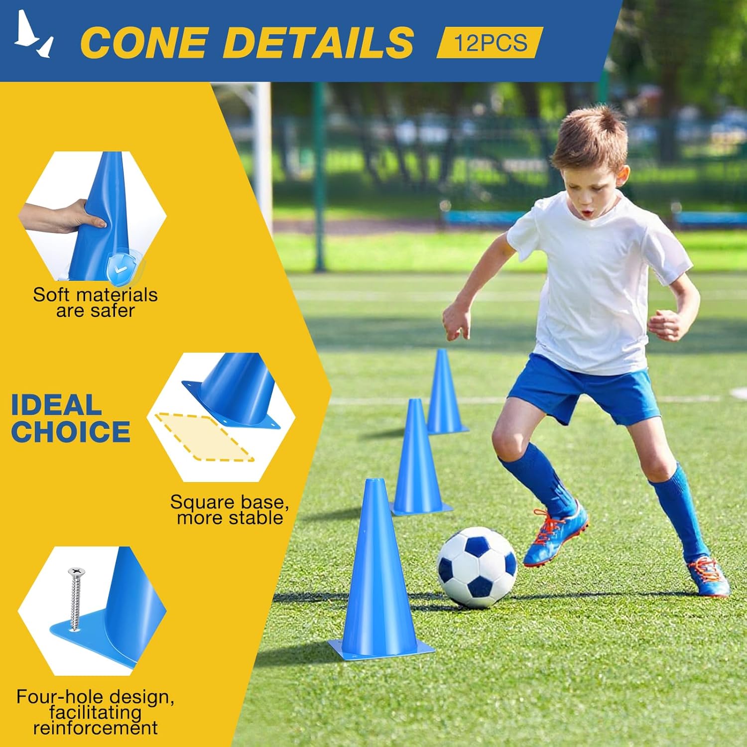 Skiennix 12-Inch Durable Traffic Cones - 12-Pack Versatile Plastic for Sports Training & Safety