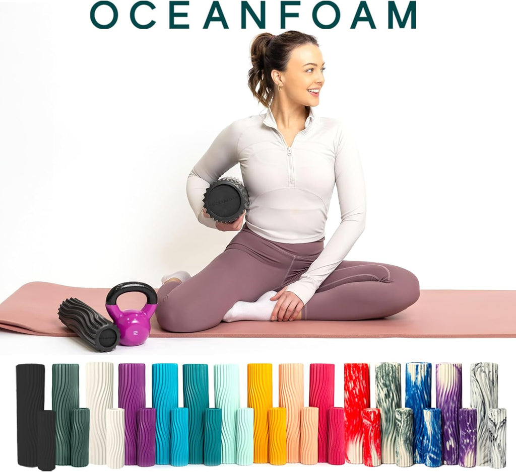 Oceanfoam Ripple Foam Roller - Firm Mini Travel Roller for Deep Tissue Massage | 11" x 3.35" - High Density, Ergonomic Design (Black)