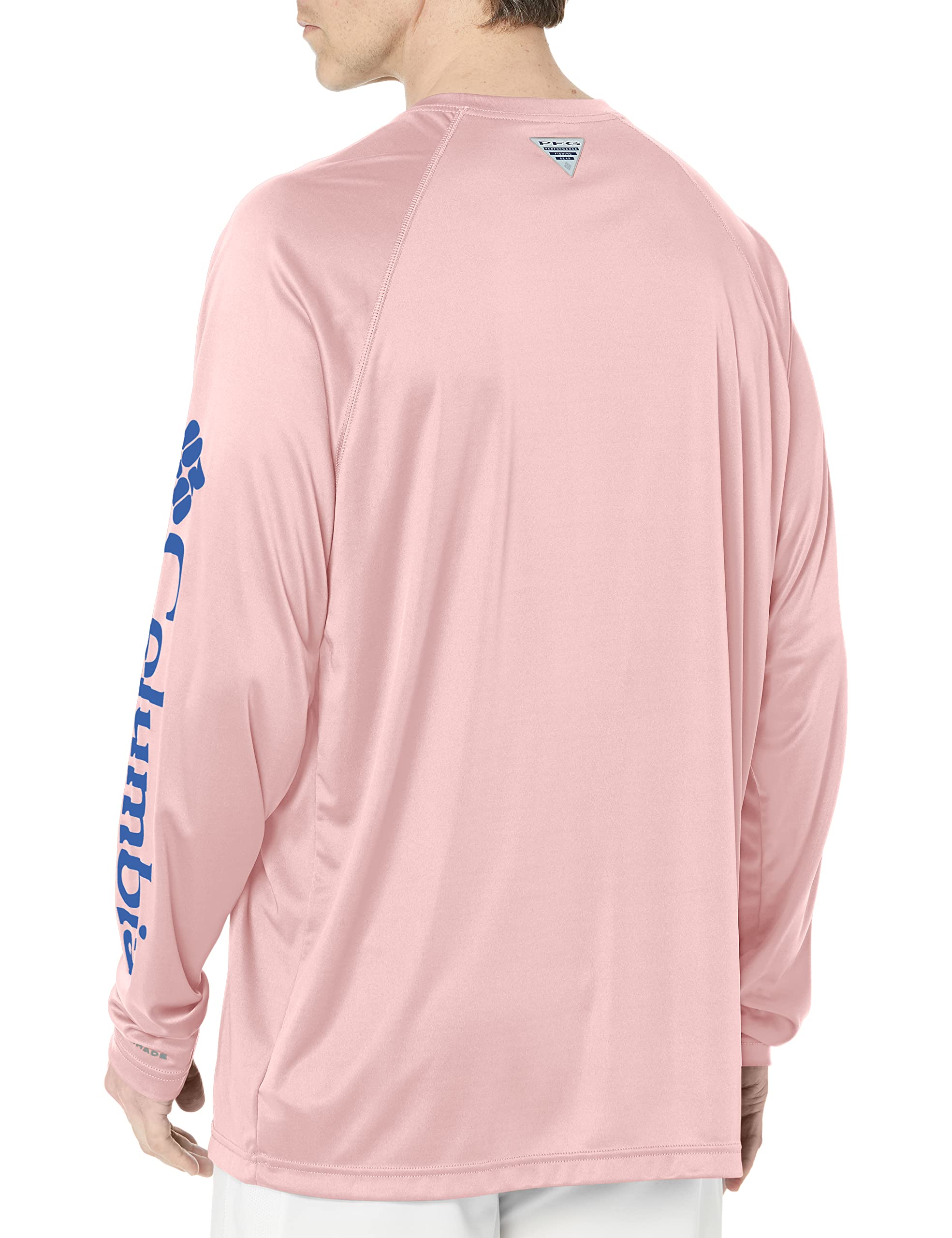 Columbia Men's Terminal Tackle Long Sleeve Shirt, Cherry Blossom/Vivid Blue, Medium