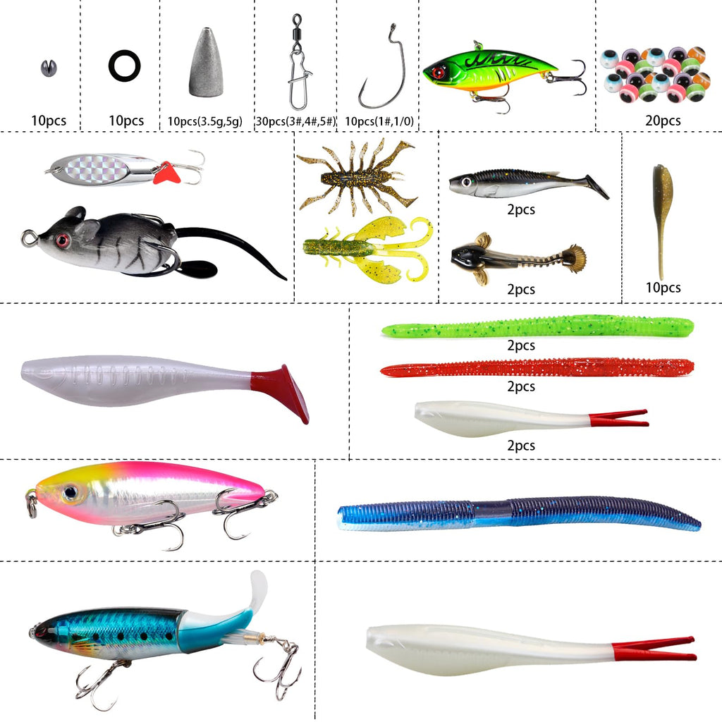 Spotlip 120pcs Tackle Box with Tackle Included, Crankbaits, Spoon, Hooks, Weights & Other Accessories, Fishing Bait Lure Gear Kit Gift for Men Freshwater Saltwater