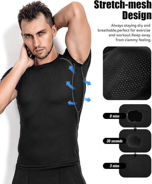 Niksa Men's Compression Shirts, Short Sleeve Athletic Compression Tops Dry Workout T Shirt, Rash Guard Base Layer Undershirt